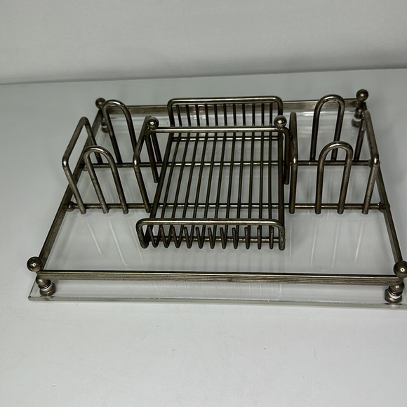 Modern Lucite‎ and Steel Desk Organizer Napkin and condiment Holder MCM Vintage - Picture 1 of 5